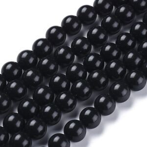 8MM Black Stone Beads-ONE Gemstone Bead Strand-Jewelry Making Supply‎ Crafts NWT